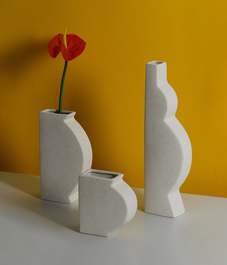 Vase Beige Sandglazed Shaped Ceramic Vase Creative Table Etsy