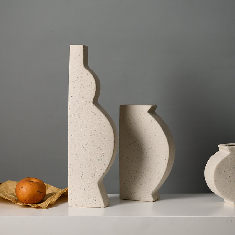 Vase Beige Sandglazed Shaped Ceramic Vase Creative Table Etsy