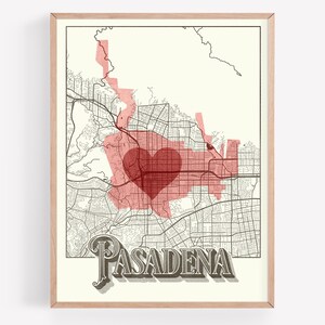 Pasadena Los Angeles Neighborhood Carte Poster Wall Art