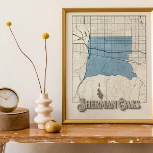 Los Angeles Sherman Oaks Vintage kaartposter - gedetailleerde stadskaart kunst