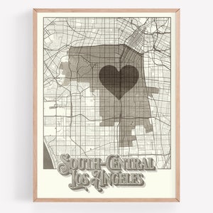 South-Central Los Angeles Neighborhood Mapa Cartel Arte de pared