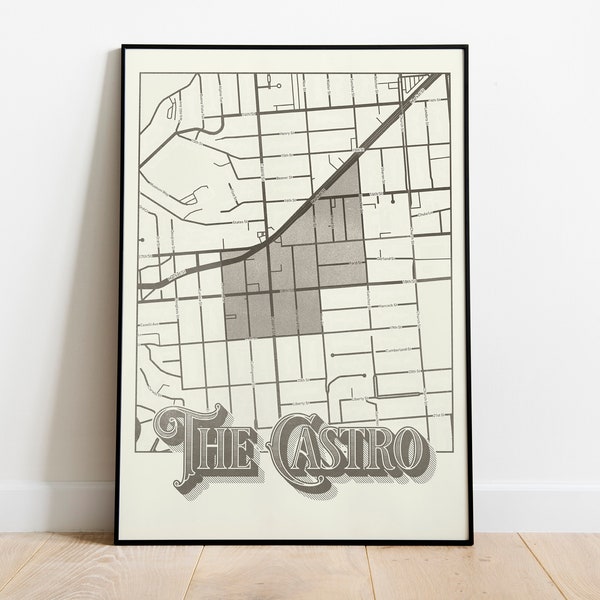 San Francisco, The Castro Neighborhood Map Poster Wall Art, Grey