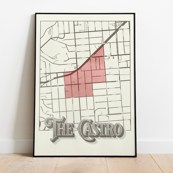 San Francisco, The Castro Neighborhood Map Poster Wall Art, Red