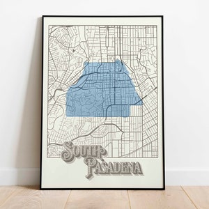 Poster con mappa vintage di Los Angeles, South Pasadena, design di mappa della città con pianta stradale