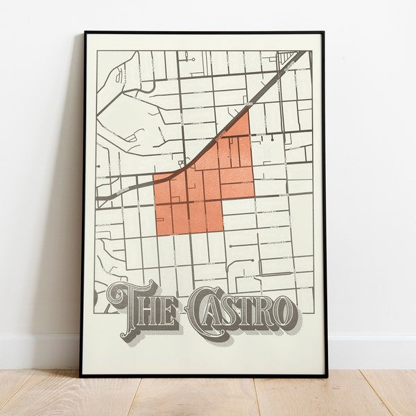 San Francisco, The Castro Neighborhood Map Poster Wall Art, Orange