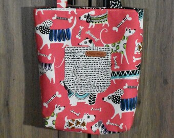 Handmade Kid's Dog and Doggy Boxed  Lined Corners Bone Tote Bag Front Pocket Hand Made Tag Book Bag Bones Printed