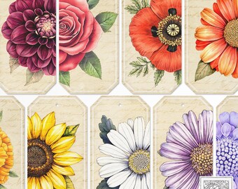 Floral Vintage Journal Tags: Printable Scrapbook Ephemera (Digital Download)