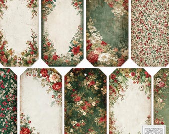 Vintage Style Christmas Floral Tags: Junk Journal, Scrapbooking, Card Making (Digital Download, PDF)