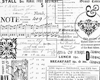 Superpositions de fragments de texte vintage : éphémères de journaux indésirables (téléchargement numérique PNG + SVG)