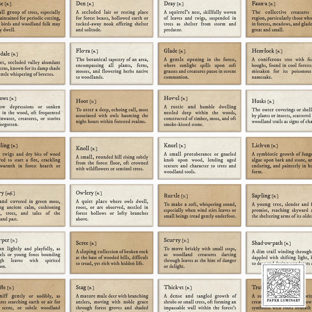 Rustic Words 40 Woodland Realm Themed Printable Words & Meanings - Vintage Rustic ...