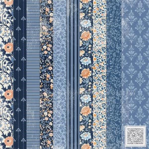 Juego de papeles imprimibles digitales Heritage Blue: papeles vintage para revistas basura, descarga digital, imprimibles, papeles para collage, álbumes de recortes