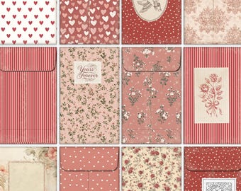 Shabby Chic Love Heart Printable Coin Envelopes & Journal Cards: Vintage Ephemera (Digital Download, PDF)