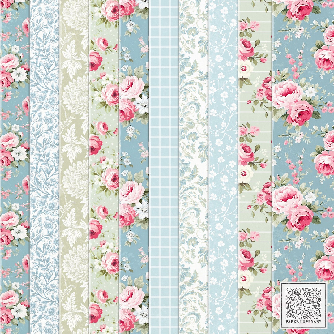 Shabby Chic Digital Printable Paper Set - Junk Journal Papers, Digital ...
