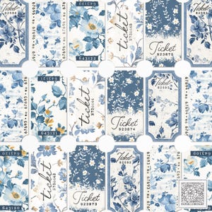 Billetes de estilo vintage imprimibles en azul francés desgastado - Junk Journal Ephemera, descarga digital, ATC imprimible, papeles de collage, álbumes de recortes