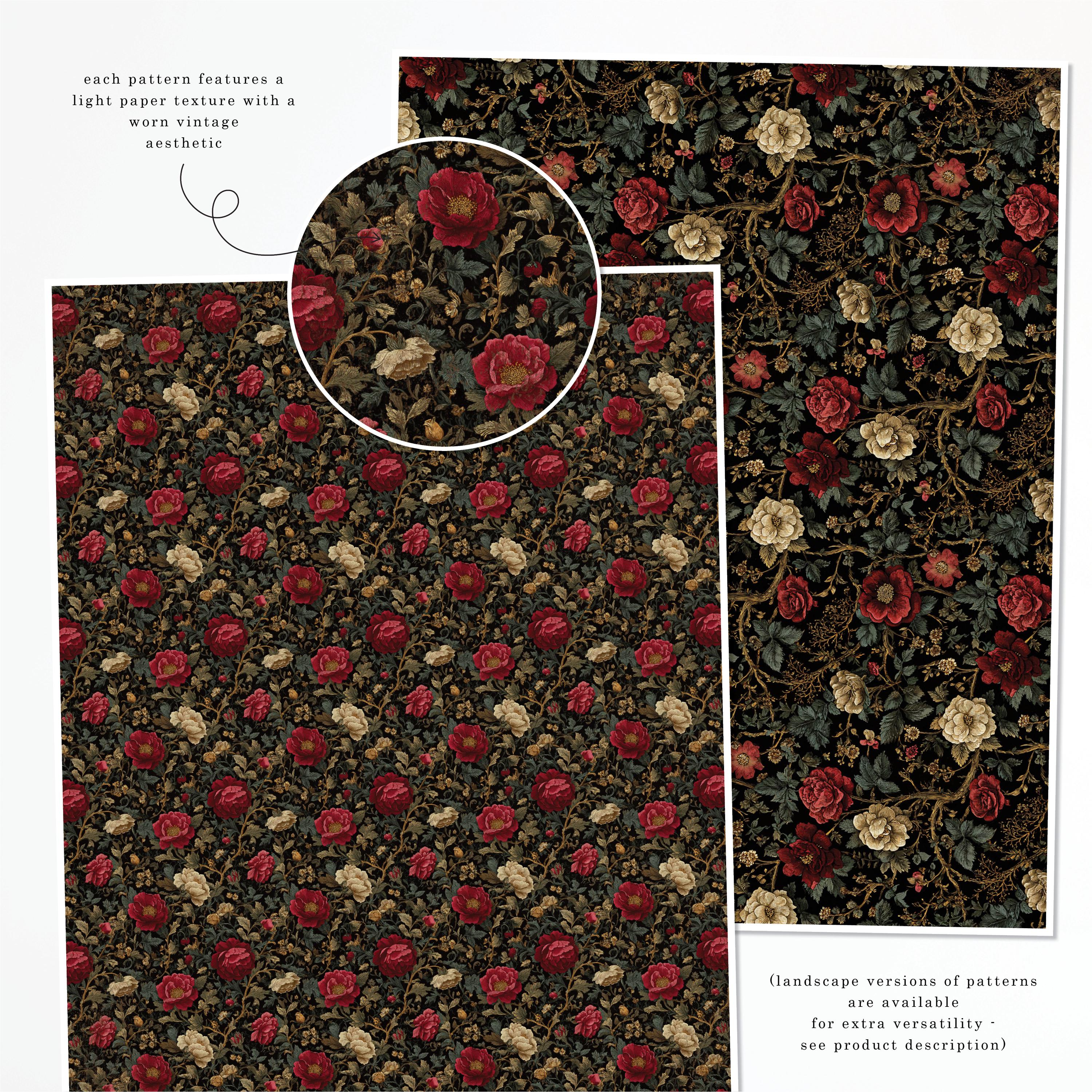 Victorian Gothic Rose Floral Printable Paper Set for Halloween (digital ...