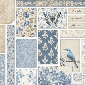 Decoraciones vintage azules desgastadas: collage imprimible, colección de diarios basura, descarga digital, imprimible, colección de scrapbooking