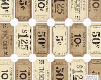 Vintage Style Ticket Ephemera: Junk Journal, Scrapbooking (Digital Download)
