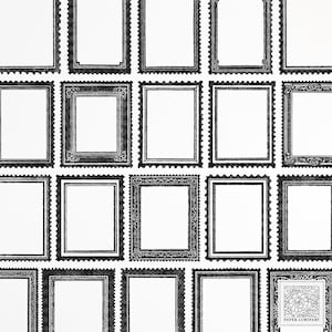 25 superposiciones de marcos de sellos postales de estilo vintage (PNG y SVG) - Efímeras de diario basura, descarga digital, PNG transparentes, imágenes prediseñadas