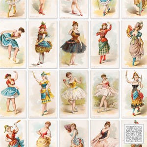 Mini cartes à thé vintage femmes dansantes : éphémères imprimables (téléchargement numérique)
