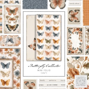 Mini-folio stampabile Shabby Chic / Butterfly Collector + Ephemera - Folio in stile vintage per diari spazzatura, download digitale, scrapbooking