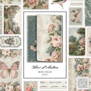 Shabby-Chic | Fleur d’Antan Mini Folio + Ephemera - Vintage Style Folio für Junk Journals, Digital Download, Scrapbooking