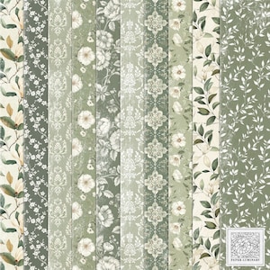 Papeles digitales imprimibles botánicos verde salvia - Papeles vintage para revistas basura, descarga digital, imprimibles, para collage y scrapbooking