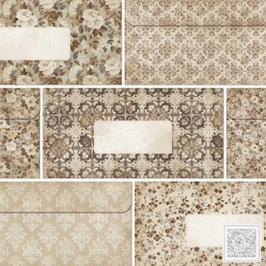 enveloppes rectangulaires imprimables florales sépia vintage - éphémères de journal indésirable, téléchargement numérique, fabrication de cartes, scrapbooking