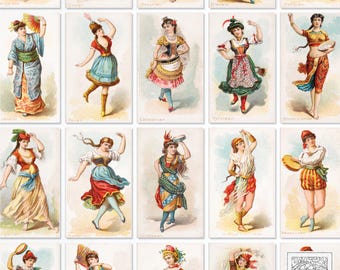 Vintage | Dancing Women 02 Digital Printable Mini Tea Cards - Junk Journal Ephemera, Digital Download, Printable ATC, Scrapbooking