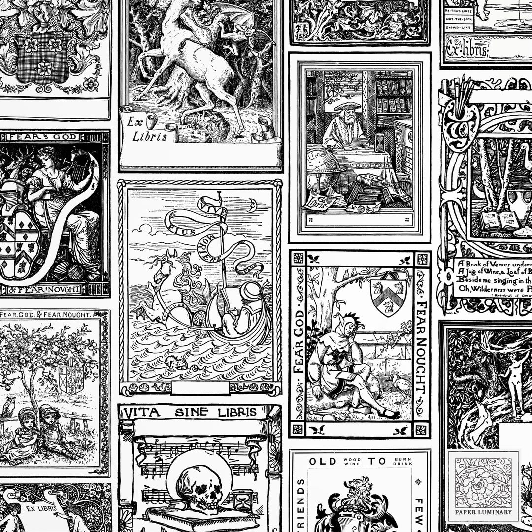 Vintage English Bookplate Overlays Junk Journal Ephemera digital 