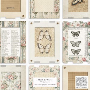 Modèle d'impression de diapositives de spécimen rectangulaire (noir et blanc) - éphémères personnalisables de style vintage pour le journal indésirable, scrapbooking, créations en papier