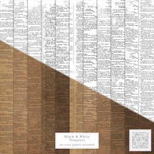 Vintage woordenboekpapierset: zwart-wit junkjournal, kortstondige (digitale download, pdf)