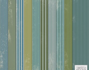 Vintage Style Ticking Stripe Paper Green & Blue: Rustic Worn Scrapbook Paper (Digital Download)