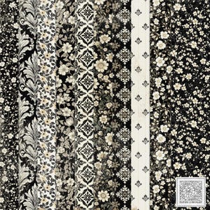 Conjunto de papel digital preto Heritage para impressão - Papéis de diário vintage, download digital, imprimíveis, papéis de colagem, scrapbooking