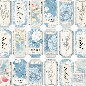 Billetes de estilo vintage imprimibles de Blue Provincial: efímeras de diario basura, descarga digital, ATC imprimible, papeles de collage, álbumes de recortes