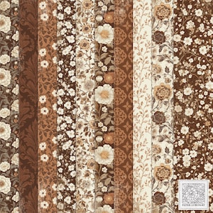 Conjunto de papel digital imprimível Heritage Brown - Papéis de diário vintage, download digital, imprimíveis, papéis de colagem, scrapbooking