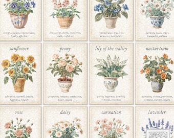 Cottage Flower Journal Cards: Vintage Printable Ephemera (Digital Download)