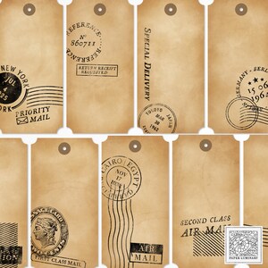 Etichette per diario di posta indesiderata stampabili in digitale Vintage Post - Ephemera di diario di posta indesiderata, download digitale, etichette stampabili, scrapbooking