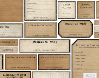 Vintage Science Botany Labels PNGs: Printable Ephemera for Junk Journals (Digital Download)