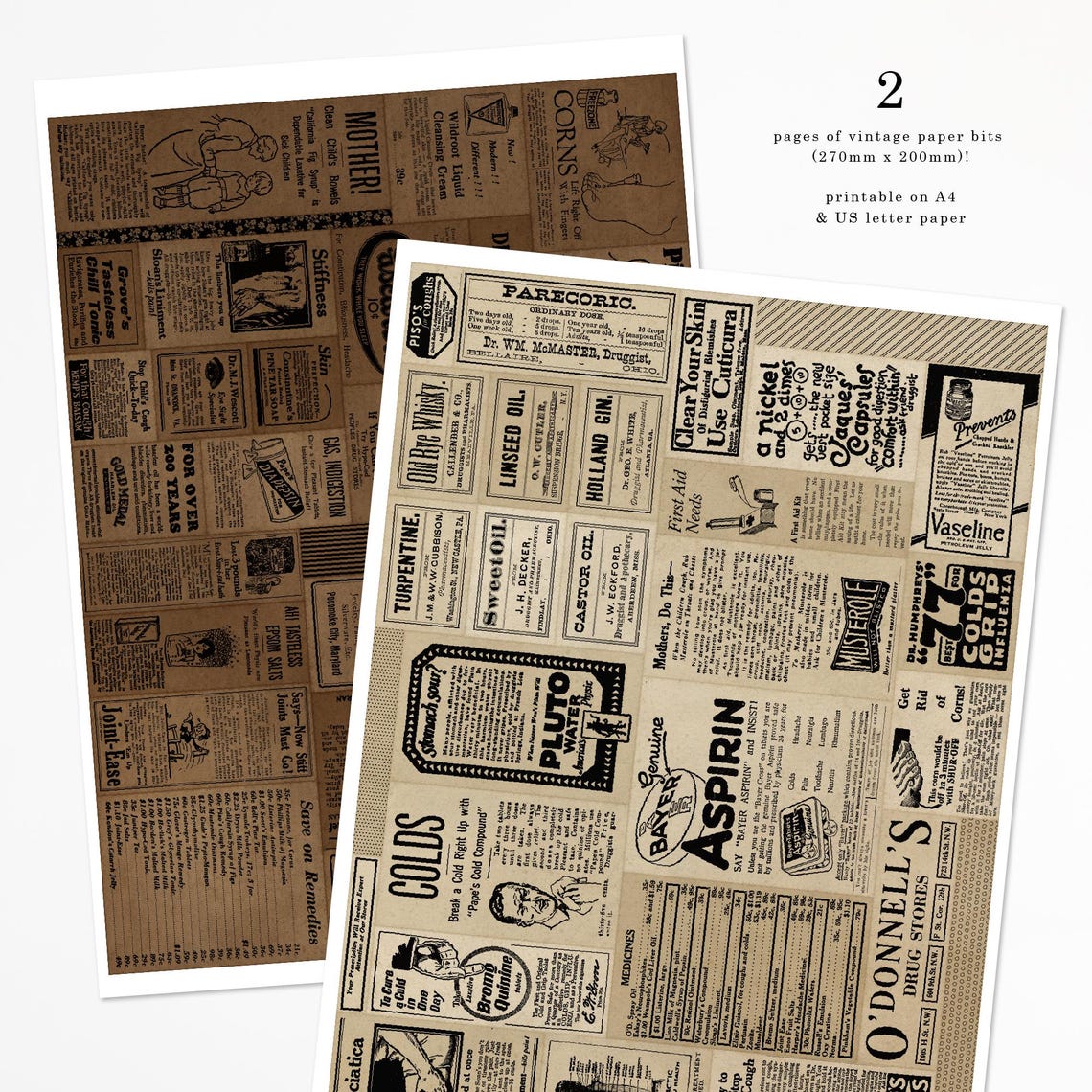 Vintage Printable Paper Bits Medical & Pharmacy Set 01 - Junk Journal ...