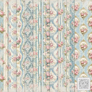 Set di carta stampabile Shabby Chic / Antoinette Floral - Carta per diario spazzatura, download digitale, carta stampabile, carta per collage, album di ritagli