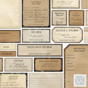 Étiquettes scientifiques vintage et notes - collage imprimable/groupe de produits indésirables pour le journal éphémères, téléchargement numérique, étiquettes imprimables, éphémères de scrapbooking