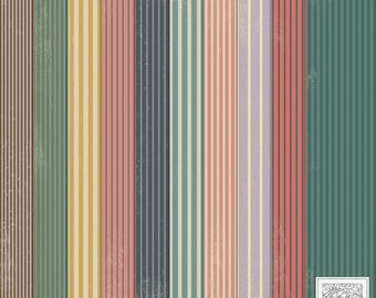 Vintage Style Ticking Stripe Paper Playful Colours: Rustic Worn Scrapbook Paper (Digital Download)