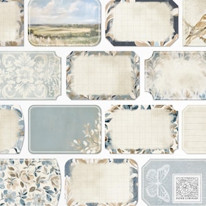 Worn Blue Decorative Vintage Labels Set - Junk Journal Collage, Digital Download, Printable Ephemera, Scrapbooking