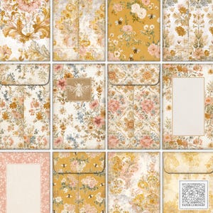 shabby chic | Enveloppes pour pièces de monnaie imprimables vieux rucher et cartes de correspondance - éphémères de journal indésirable, téléchargement numérique, fabrication de cartes, scrapbooking