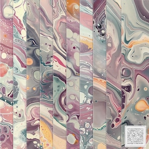 May include: Abstract digital paper with a marbled pattern in shades of gray, purple, pink, and teal. The paper is arranged in vertical strips.