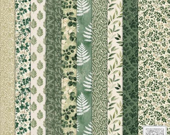 Leaves in Green Botanical Vintage Paper Set: Junk Journal, Scrapbook (Digital Download)