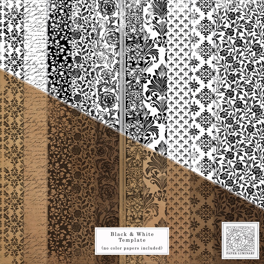 Vintage Style Junk Journal Paper – Black & White Printable Collage ...