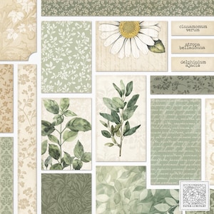 Decoraciones florales vintage de salvia botánica - Collage imprimible/agrupado de diario basura, efímera, descarga digital, imprimible, efímera de álbum de recortes