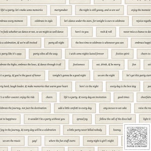 Más de 90 palabras y frases imprimibles con temática de celebración y fiesta: efímeras rústicas vintage para diarios, álbumes de recortes y manualidades con papel.