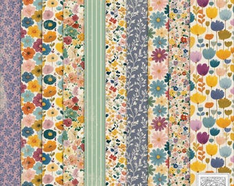 Playful Floral Vintage Paper Set: Junk Journal, Scrapbook (Digital Download)
